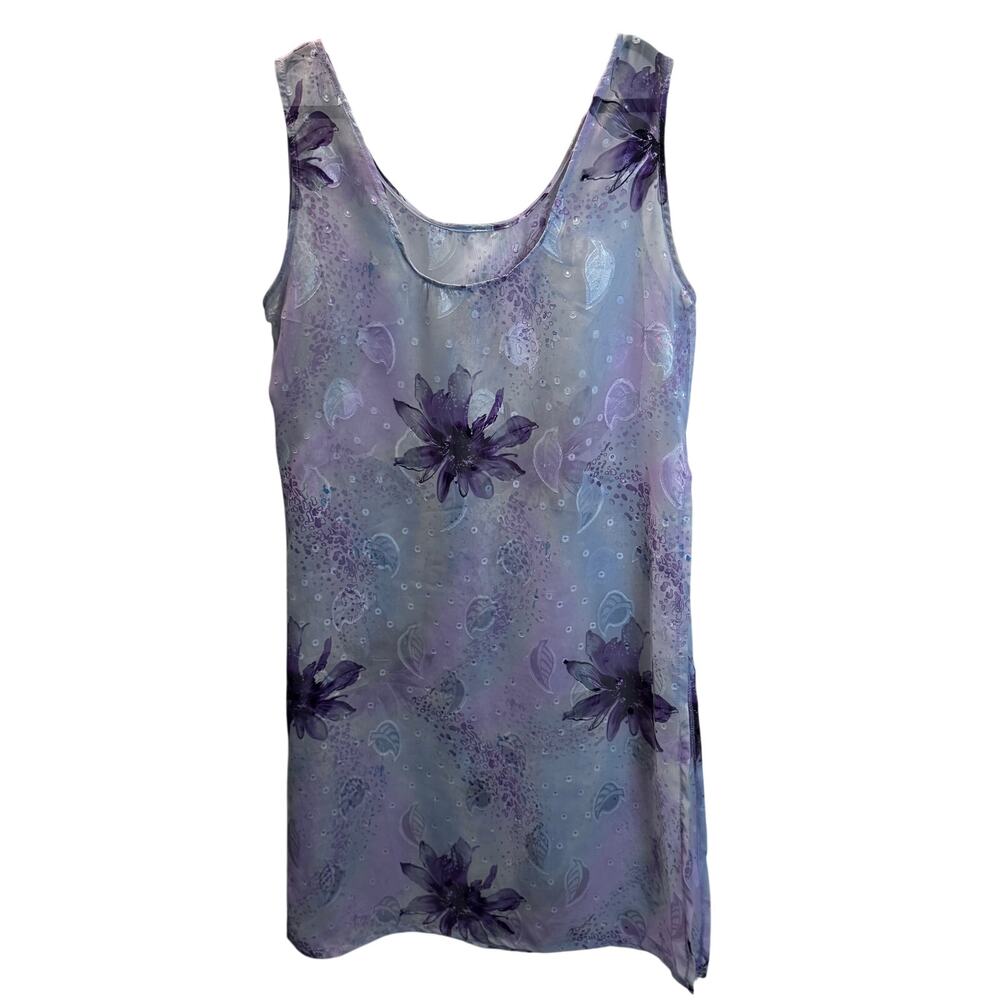 Vintage Y2K Sheer Purple Floral Midi Dress OS Whimsigoth Layering Swim Coverup